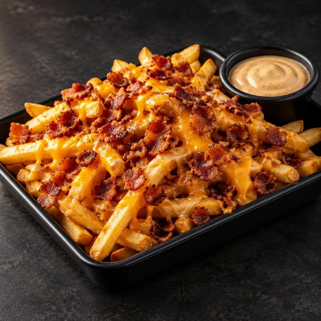 Papas con cheddar y bacon · fotografía ilustrativa